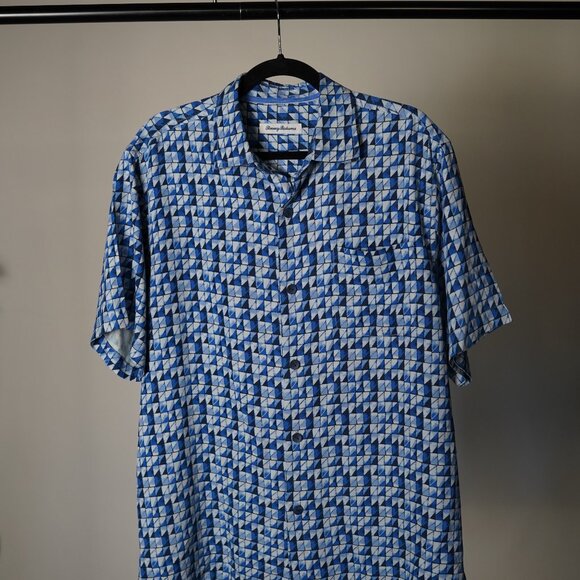 Tommy Bahama Silk Button Down - Blue Geometric - Picture 1 of 5